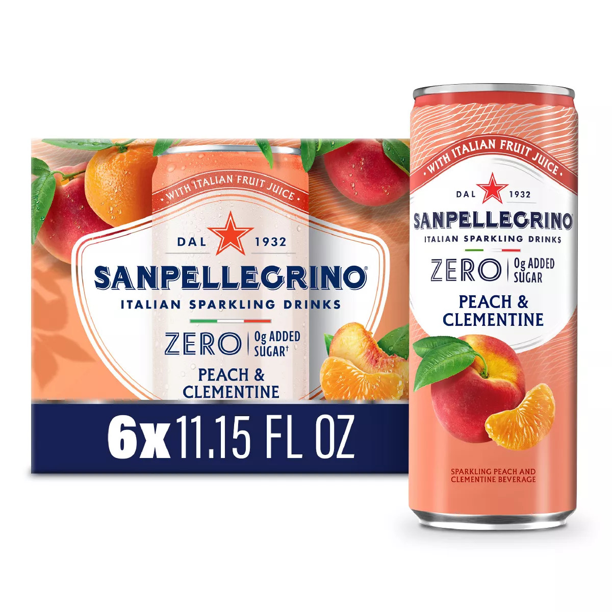 Sanpellegrino Zero Clementine & Peach Italian Sparkling Beverage - 6pk/11.15 fl oz Cans | Target