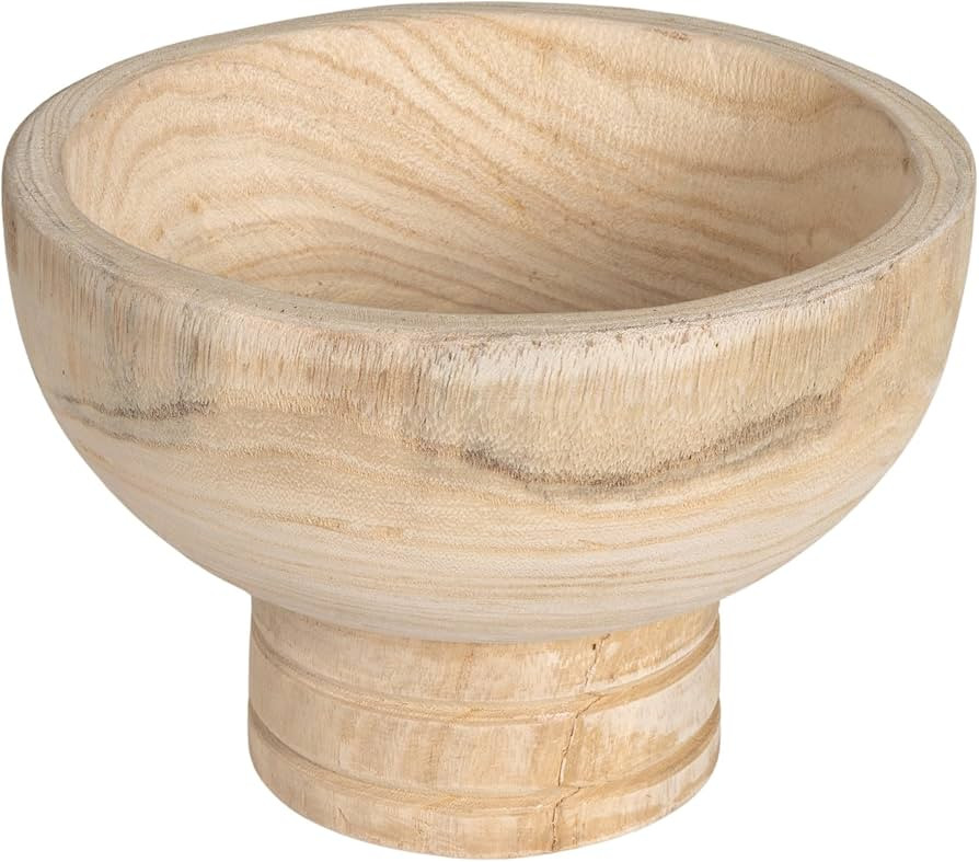 Creative Co-Op Round Paulownia Wood Pedestal Bowl, Natural | Amazon (US)