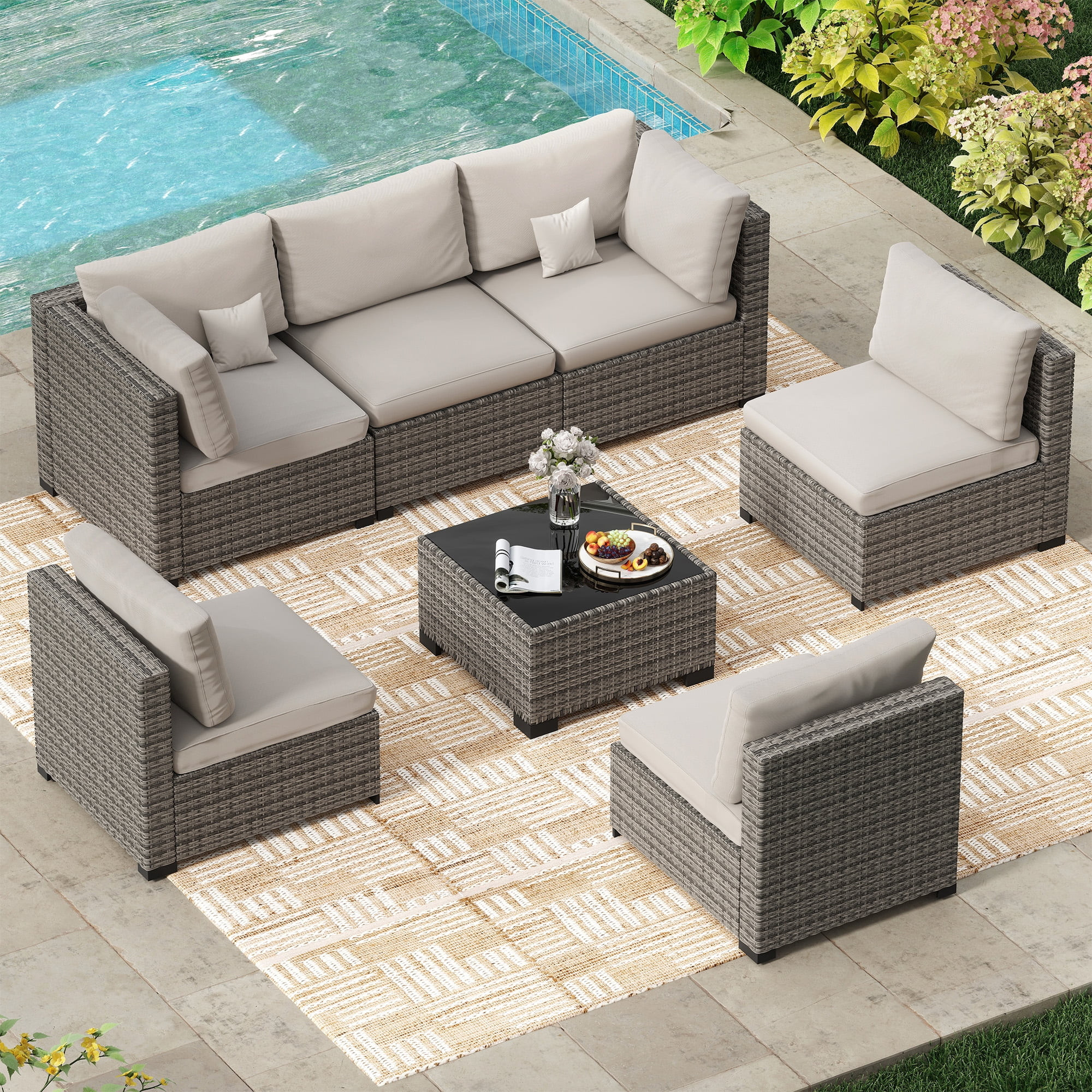 Bifanuo 7 Piece Patio Furniture Set, Outdoor Furniture Patio Sectional Sofa, All Weather PE Ratta... | Walmart (US)