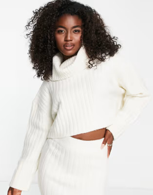 Miss Selfridge ribbed chunky turtle neck sweater in ivory | ASOS (Global)