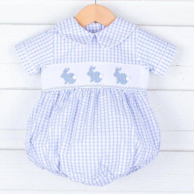 Bunny Smocked Collared Light Blue Bubble | Classic Whimsy