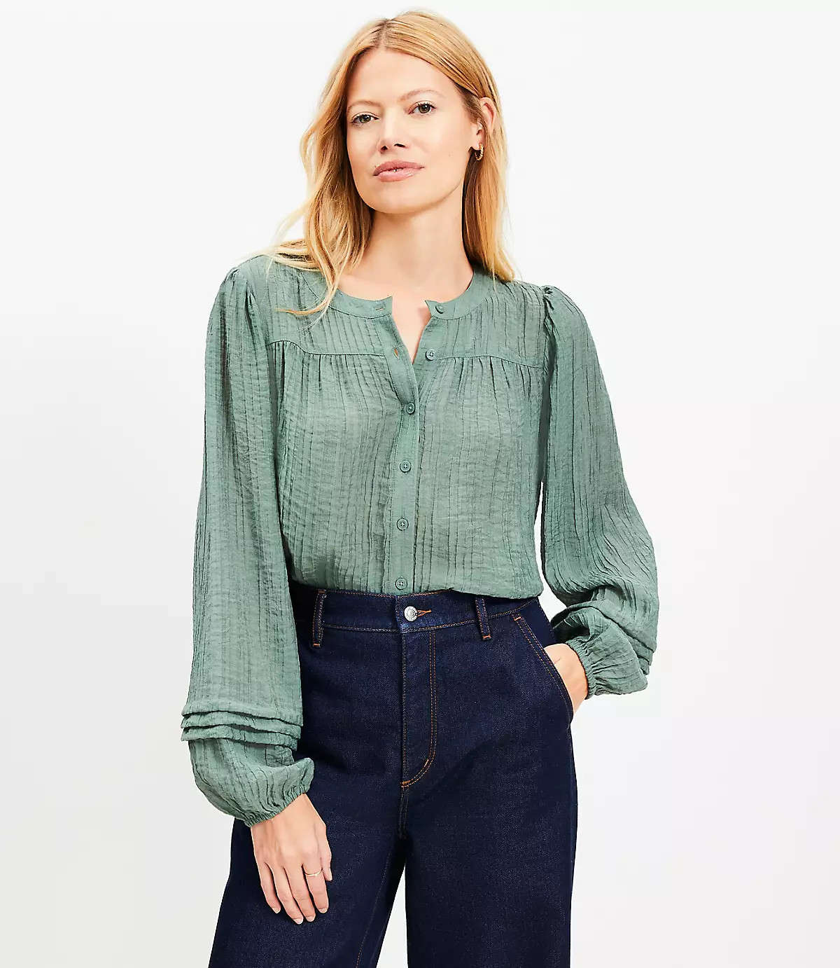 Pleated Sleeve Blouse | LOFT
