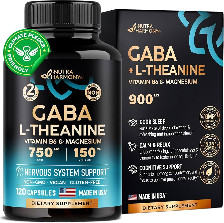 GABA L-Theanine - Stress Relief Supplement 900mg - Made in USA - Magnesium | Vitamin B6 - Natural... | Amazon (US)