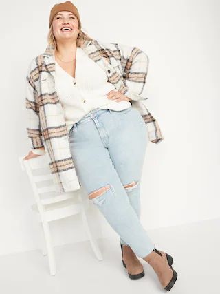 High-Waisted Curvy O.G. Straight Ripped Cut-Off Jeans for Women | Old Navy (US)