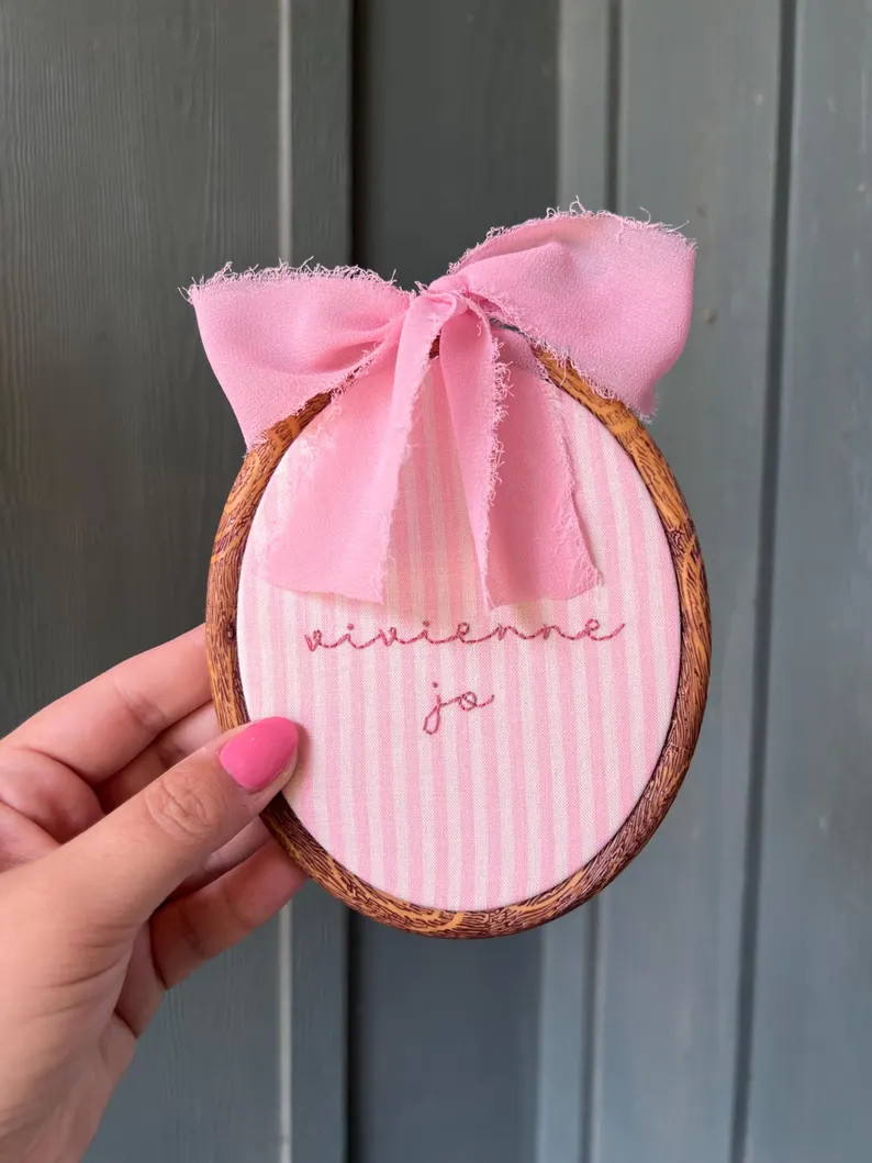 Hand Embroidered Name Hoop: Pink Stripes | Etsy (Global)