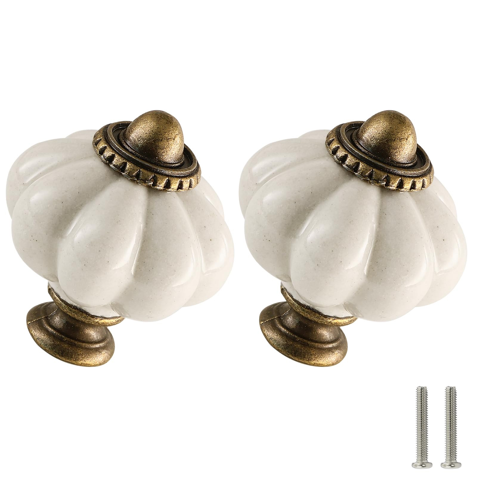 Antique White Pumpkin Knobs 2 Pack Ceramic Cabinet Knobs Vintage Drawer Pulls - Antique Dresser P... | Amazon (US)