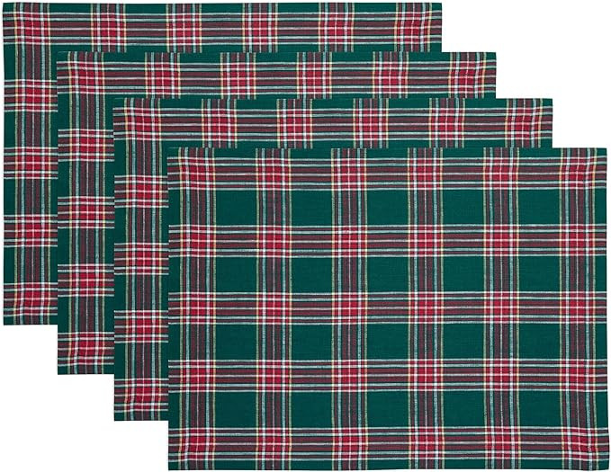 Solino Home Christmas Placemats Set of 4-100% Pure Linen Green Tartan Plaid Placemats 14 x 19 Inc... | Amazon (US)