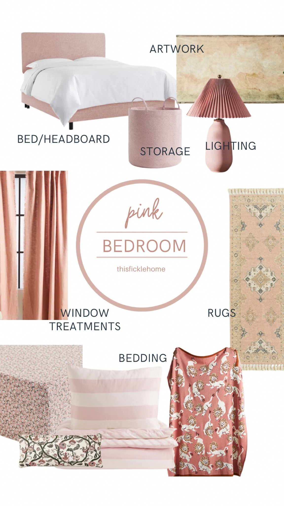 Pink bedroom, pink bed, pink sheets, pink table lamp, pink curtains, pink basket, pink throw blanket, pink home decor.

#LTKhome