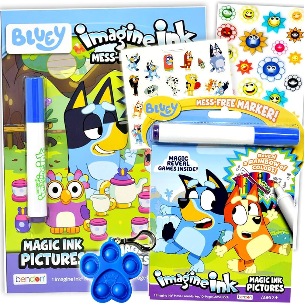 Amazon.com: Bluey Magic Ink Coloring Book Set for Kids- Bundle with 2 Bluey Imagine Ink Coloring ... | Amazon (US)