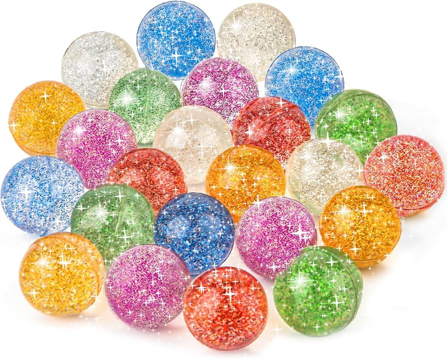 24 Pack Glitter Bouncy Balls for Kids 32 mm Rubber Bounce Balls in 6 Bright Colors — Bulk Party... | Amazon (US)