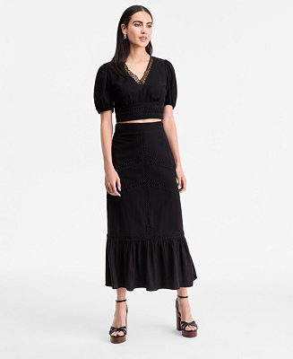 Women's Crochet-Trim Maxi Skirt, Exclusively at Macy's | Macy's