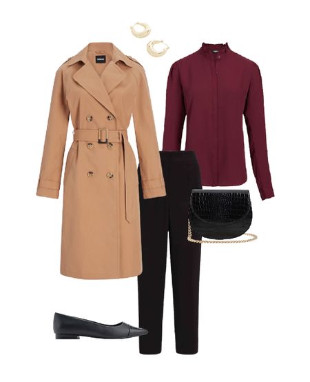 Business casual outfit for fall 🍂🍁 Express, capsule wardrobe, flats outfit, trench coat

#LTKworkwear #LTKunder100 #LTKSeasonal