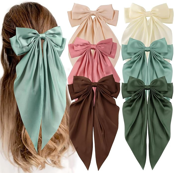 6 PCS Hair Bows for Women, Big Bow Hair Clips for Girls, Silky Satin Hair Bow Clips Oversized, La... | Amazon (US)