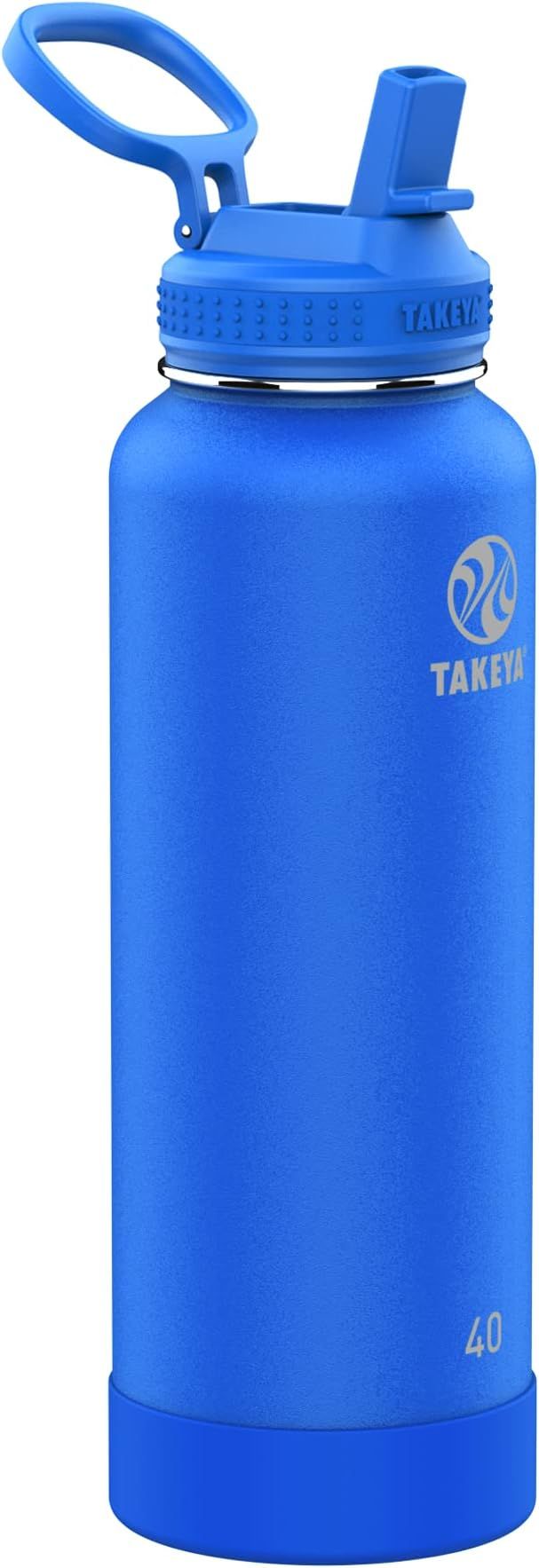 Takeya Actives Insulated Stainless Steel Water Bottle with Straw Lid, 40 Ounce, Cobalt | Amazon (US)