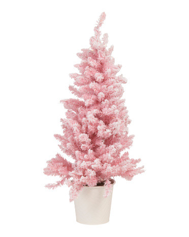 4ft Flocked Pink Tree In Pot | TJ Maxx