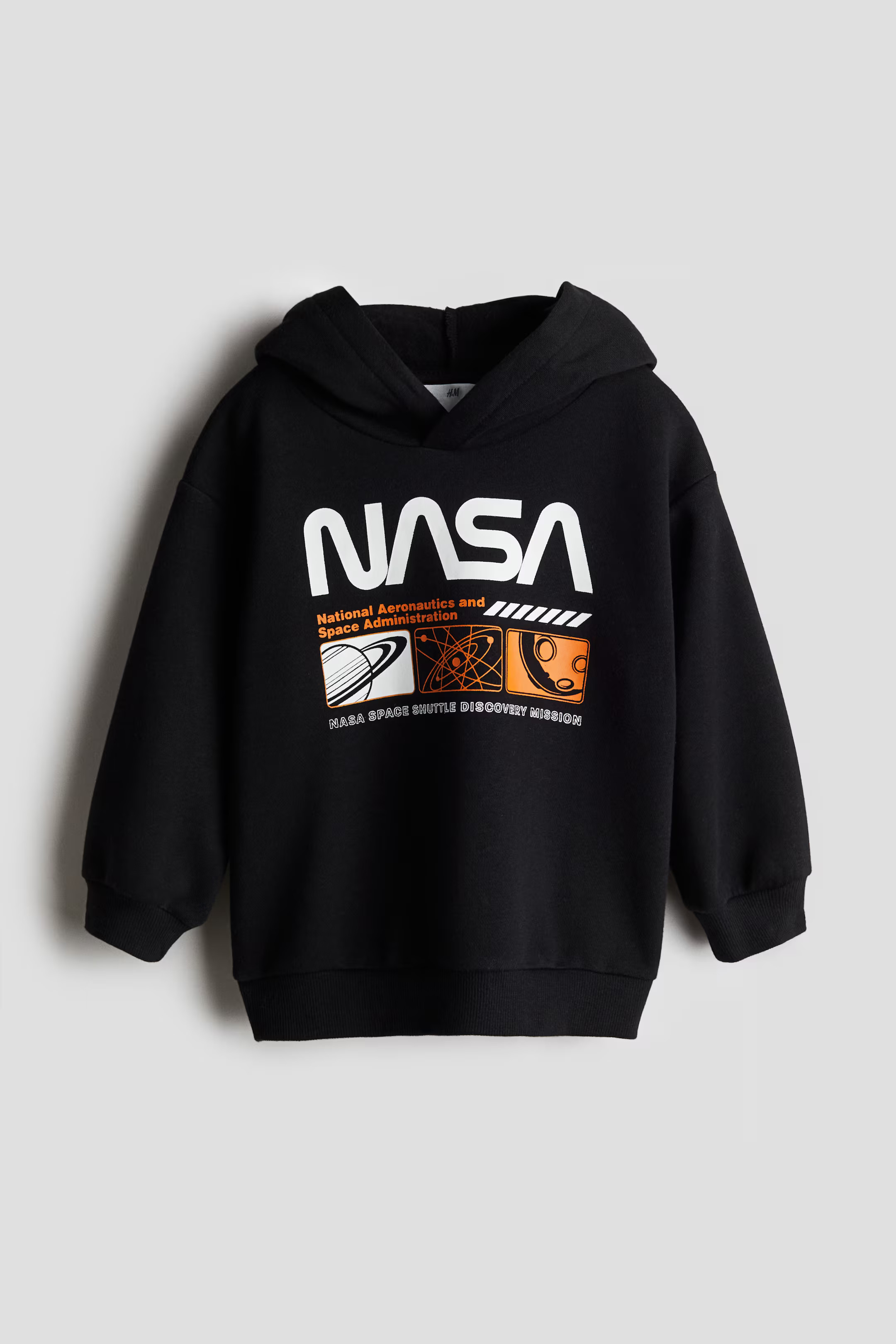 Printed Hoodie - Round Neck - Long sleeve - Black/NASA - Kids | H&M CA | H&M (US + CA)