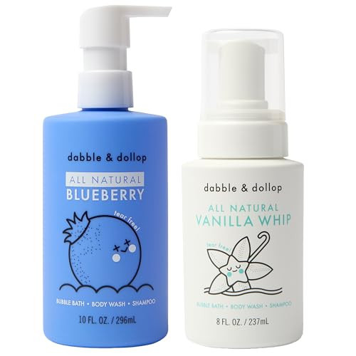 Dabble & Dollop Blueberry + Vanilla Body Wash & Shampoo – 3-in-1 Natural Bubble Bath for Kids, No Parabens or Sulfates, Vegan, Gluten-Free, Tear-Free (2-Pack) | Amazon (US)