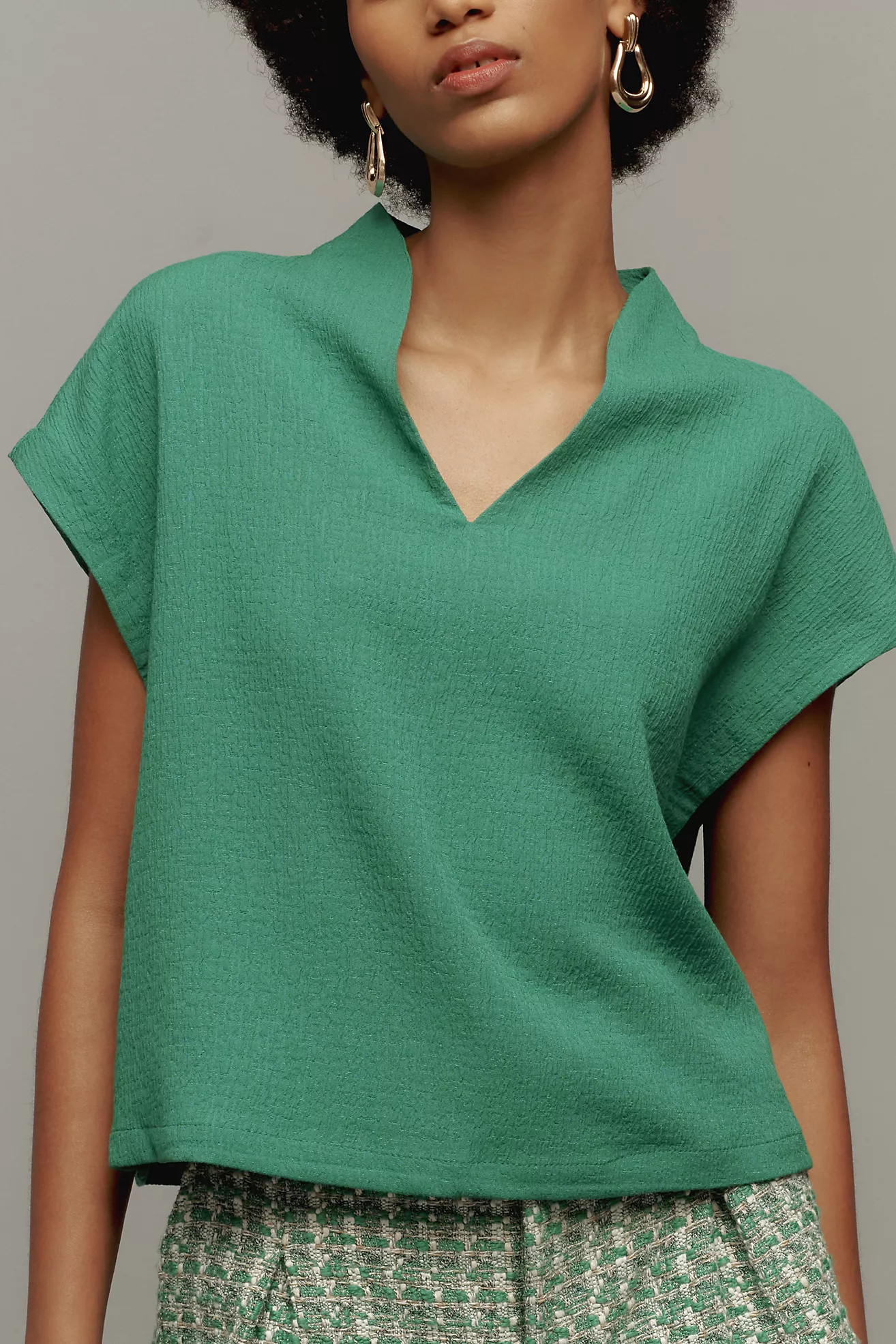 Maeve Short-Sleeve Textured Popover Blouse | Anthropologie (US)