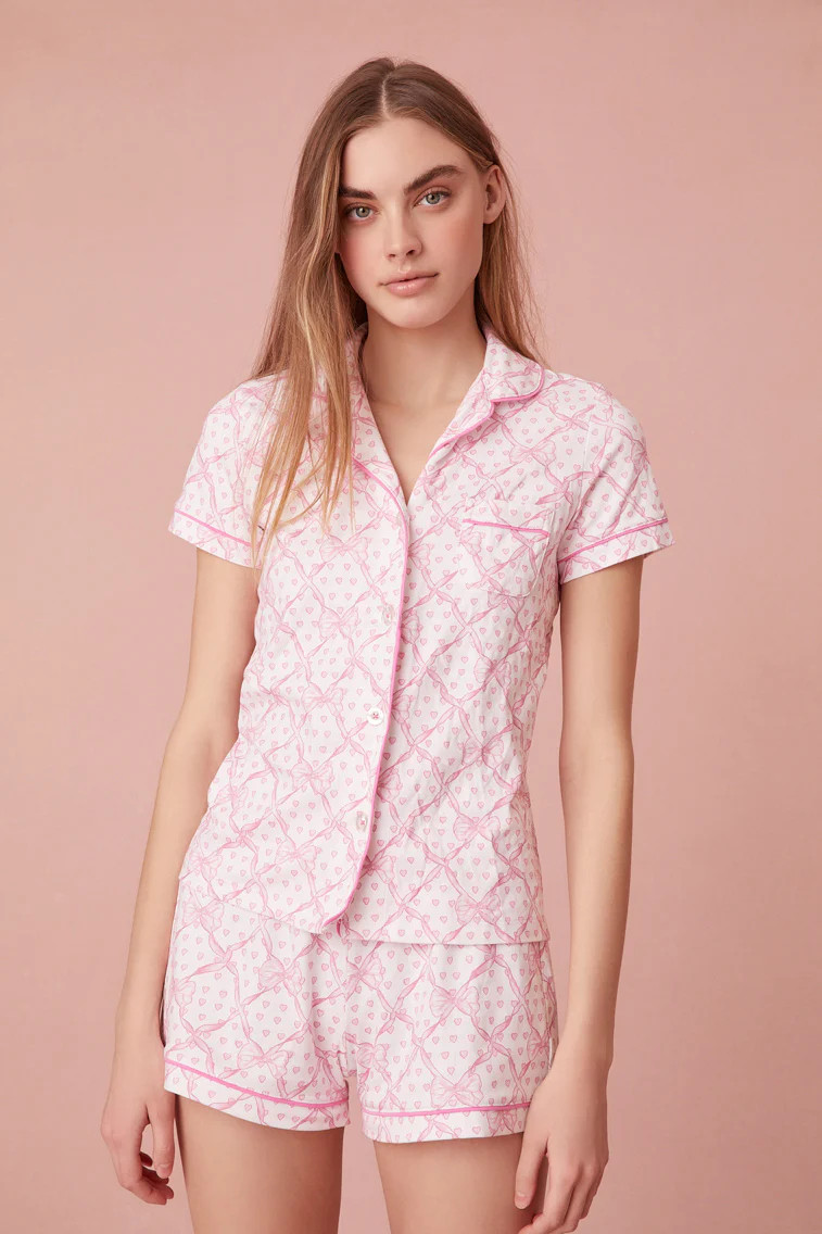 Roller Rabbit x LoveShackFancy Baby Bow Hearts Women's Polo Pajama | LOVESHACKFANCY