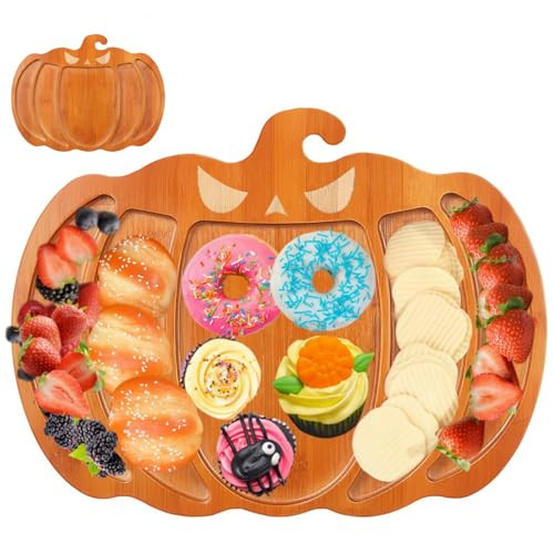 Ciieeo Halloween Pumpkin Charcuterie Board,14.9x11.4 Inches Pumpkin Shaped Serving Platter Sectional Wooden Pumpkin Dish Plate for Fall Autumn Halloween Party | Amazon (US)