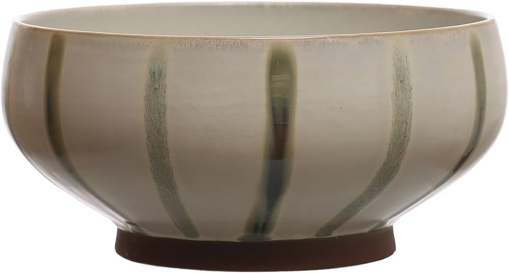 Bloomingville 10 Inches Round Hand-Painted Stoneware Stripes and Reactive Glaze, Cream and Green ... | Amazon (US)