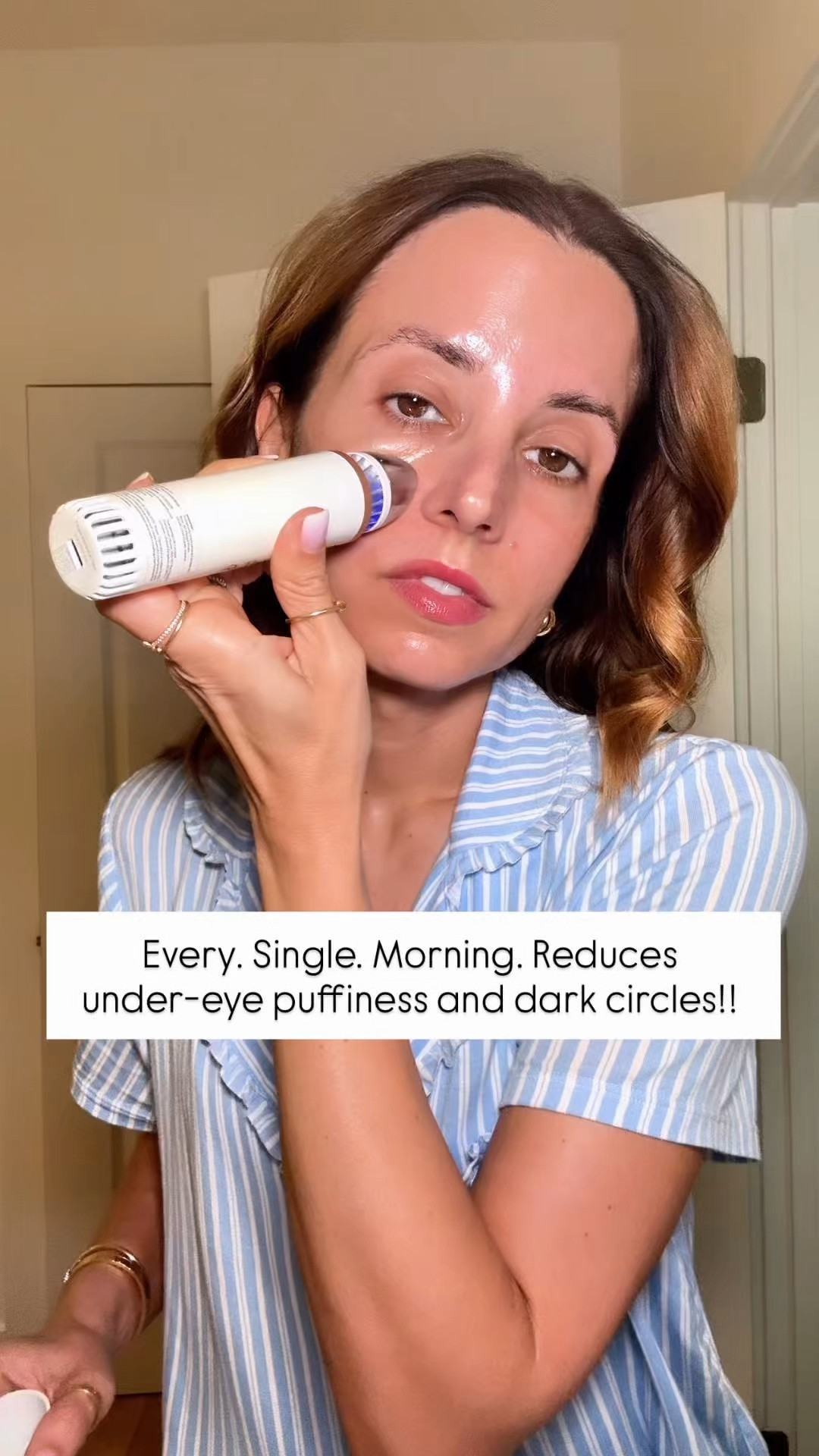 I will never stop talking about this cold wand. It helps to depuff your face and is something I use every single morning!! It is small enough that you can travel with it easily, too! Has a heat setting also!