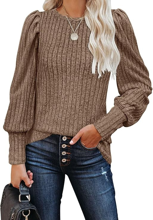 MIHOLL Women's Puff Long Sleeve Tops Elegant Casual Blouses T Shirts | Amazon (US)