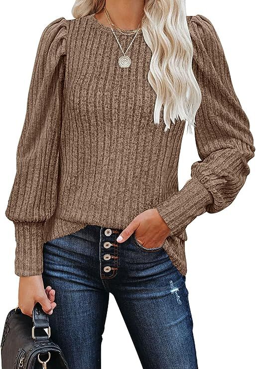 MIHOLL Women's Puff Long Sleeve Tops Elegant Casual Blouses T Shirts | Amazon (US)