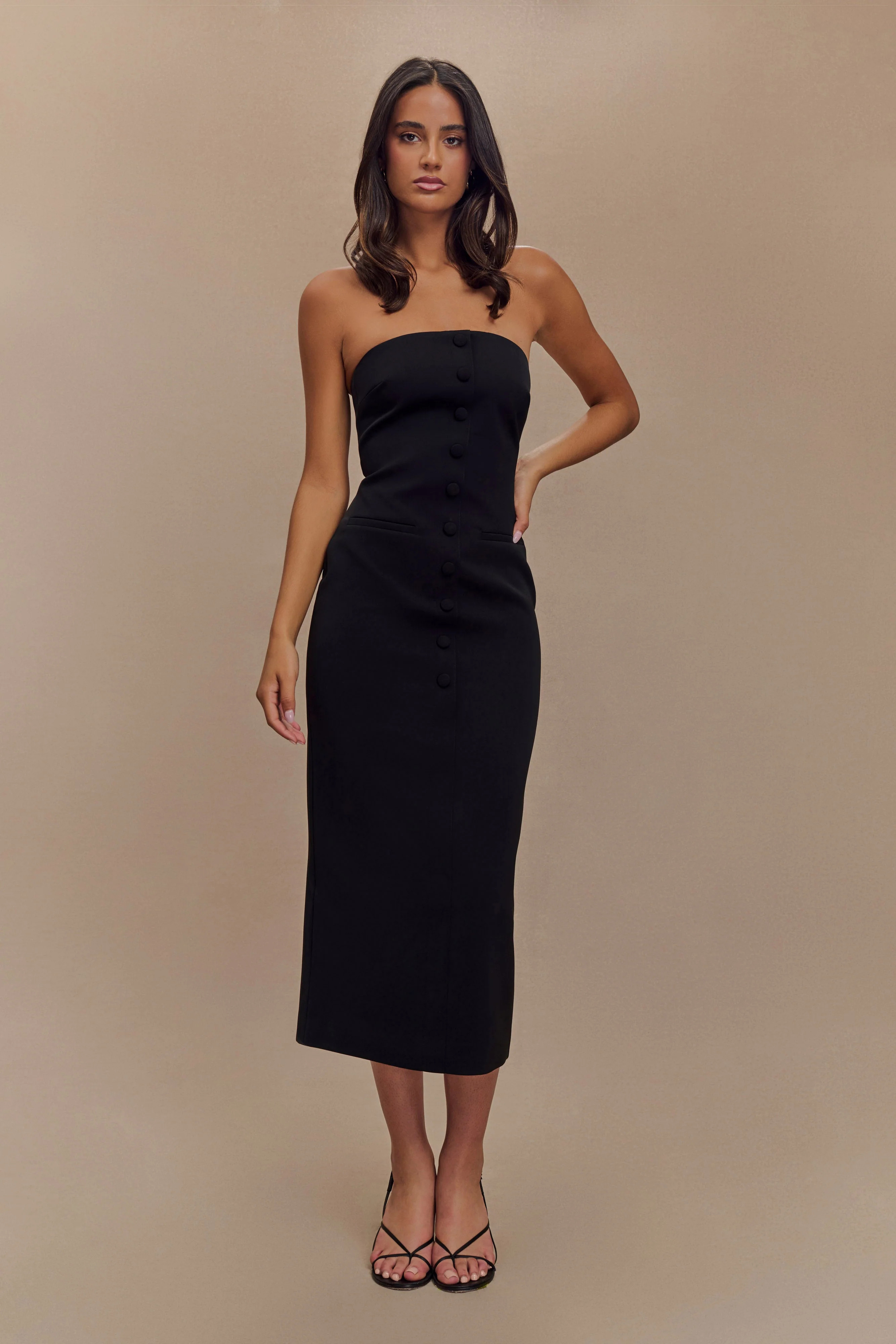 Sussan Strapless Midi Dress - Black | Meshki (APAC)