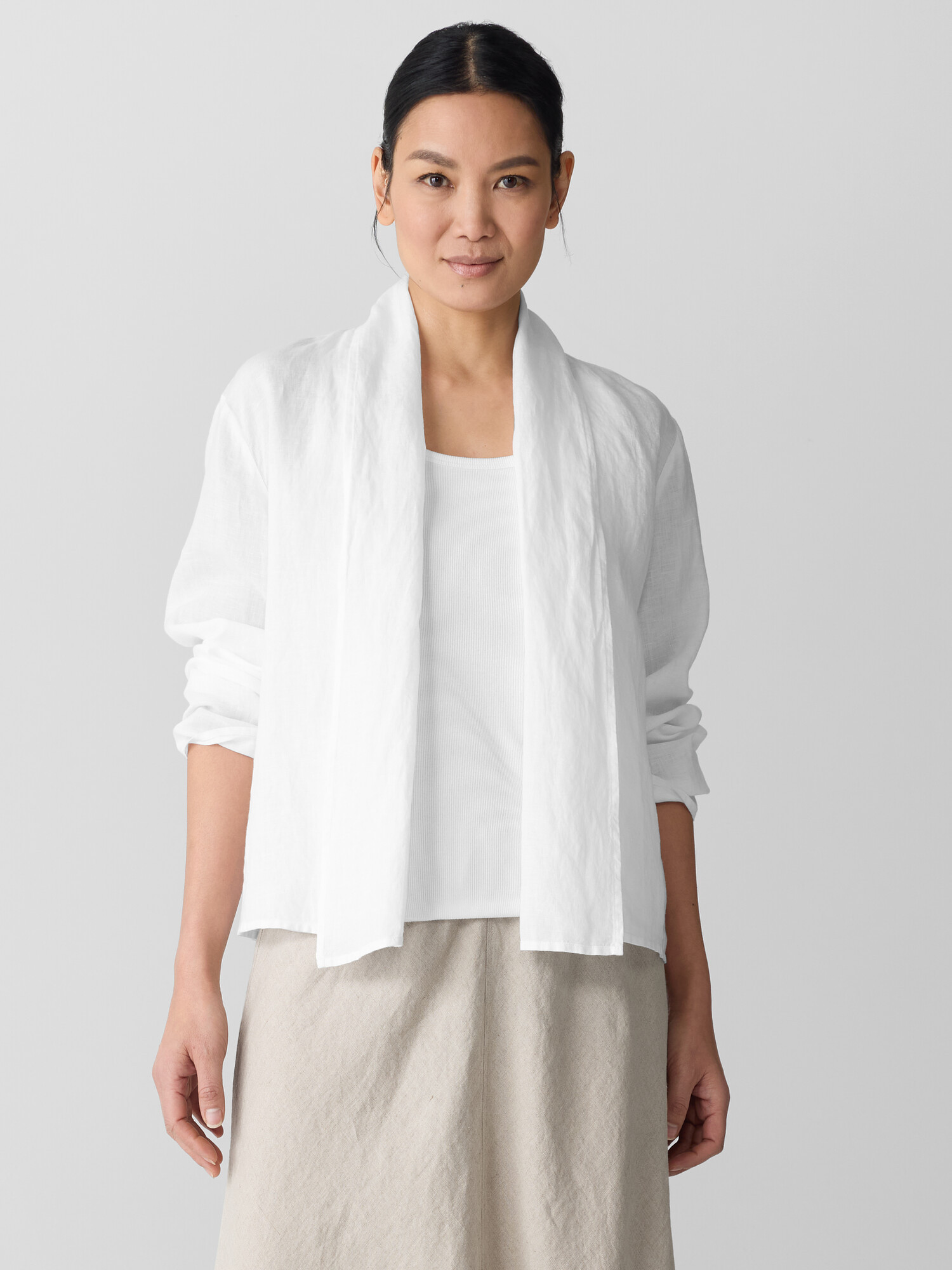 Organic Handkerchief Linen High Collar Jacket | Eileen Fisher