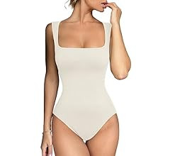 Meyeeka Women's Sexy Seamless Bodysuit Square Neck Sleeveless Tapered Shoulder Straps Tank Tops Summ | Amazon (US)