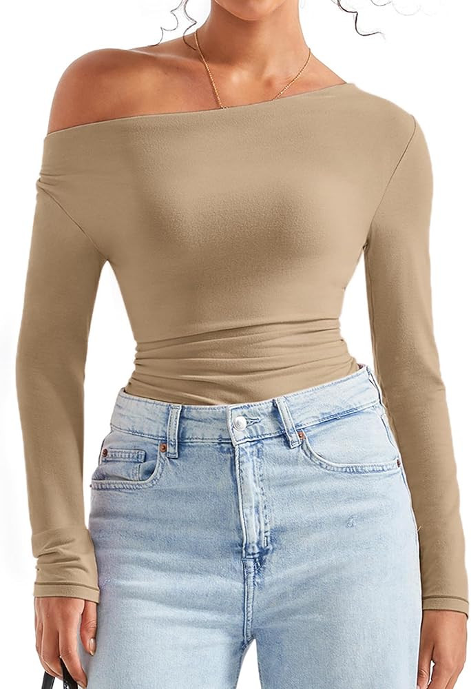 SUUKSESS Women Long Sleeve Off Shoulder Tops Trendy Cowl Neck Going Out Shirt for Fall | Amazon (US)