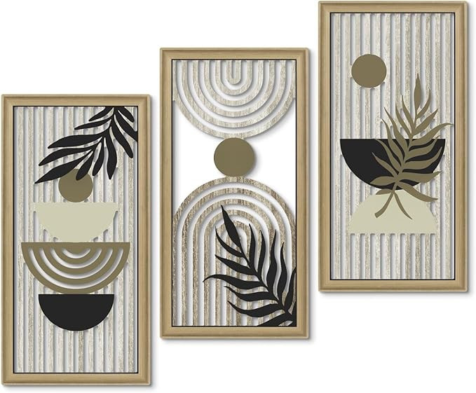 Putuo Decor Boho Abstract Wall Art, Set of 3, Modern Geometric Botanical Wooden Wall Decor, Mid-C... | Amazon (US)