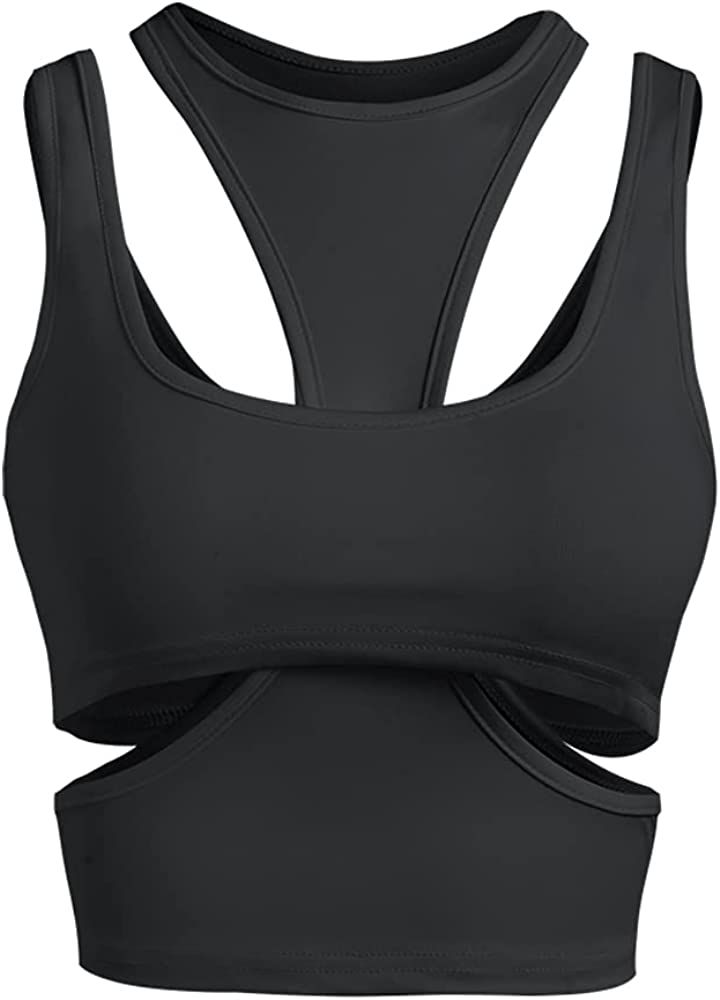 ZAFUL Women's Halter Crossover Cutout Double Layered Twist Crop Tank Top | Amazon (US)