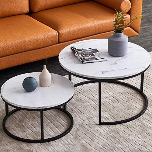 Nlager Round Nesting Coffee Tables Set for Living Room White Modern，Nesting Tables Sofa Side Ne... | Amazon (US)