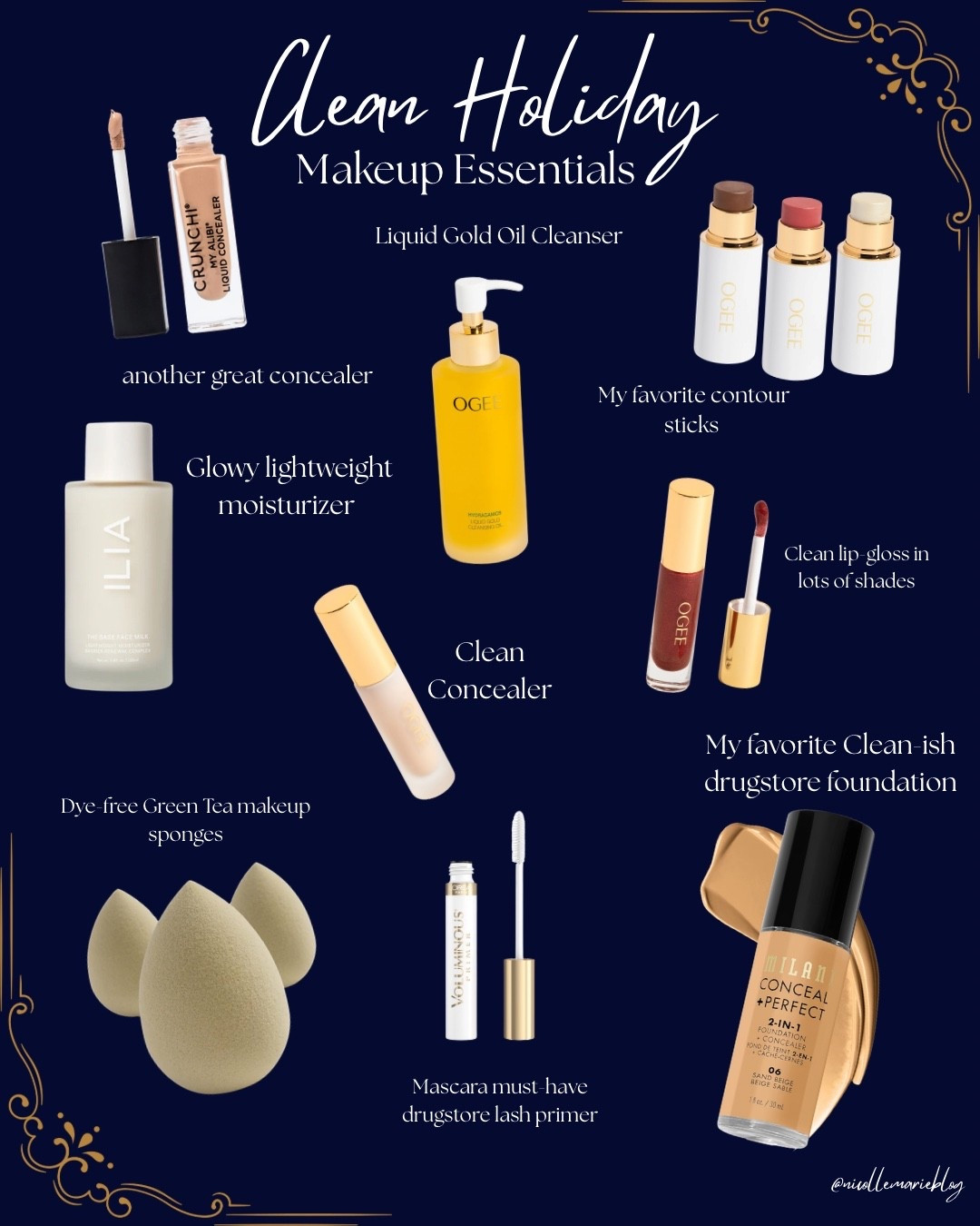 Clean makeup essentials for your holiday makeup looks! I love and use these products everyday and can highly recommend. Clean-ish drugstore foundation, clean beauty concealer, ilia face base moisturizer, clean Ogee lipgloss, contour sticks, lash primer, oil cleanser  

#LTKFindsUnder100 #LTKHoliday #LTKBeauty