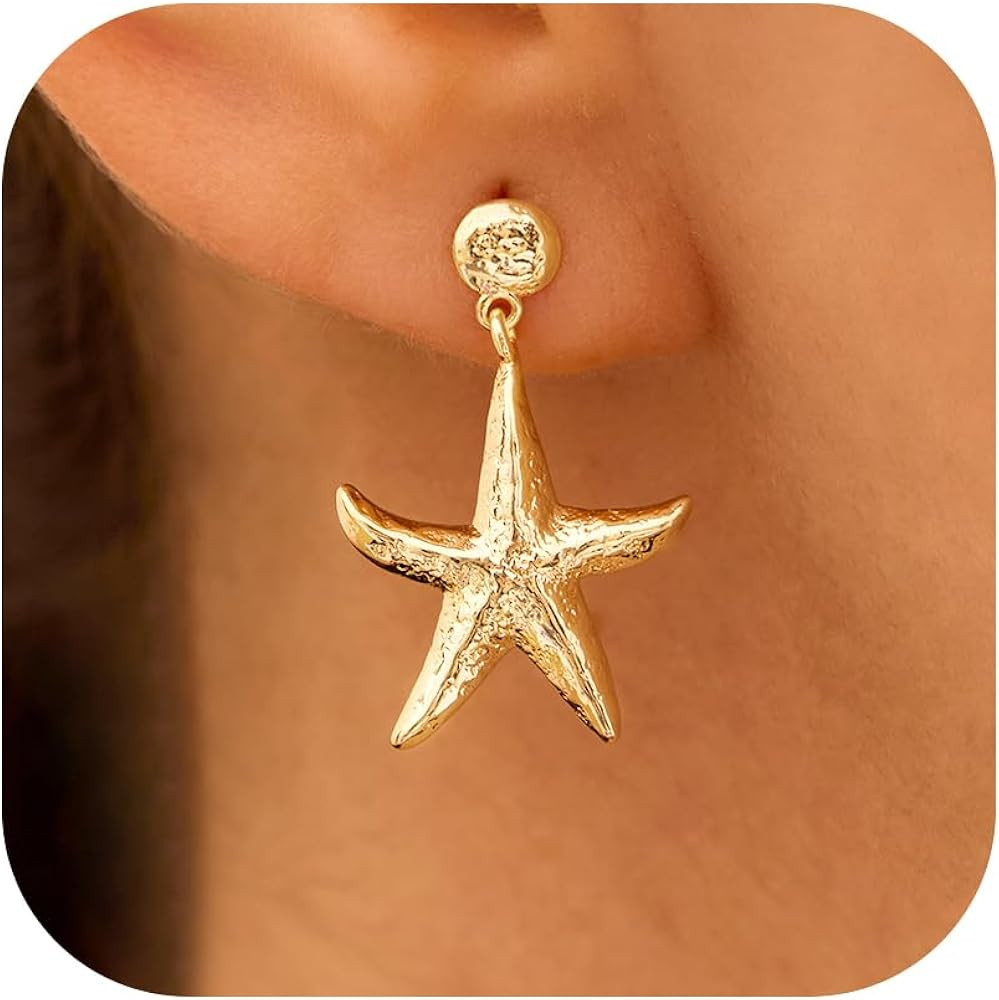 Starfish Earrings for Women – 14K Gold/White Gold Plated Sea Star Stud Earrings, Summer Beach O... | Amazon (US)