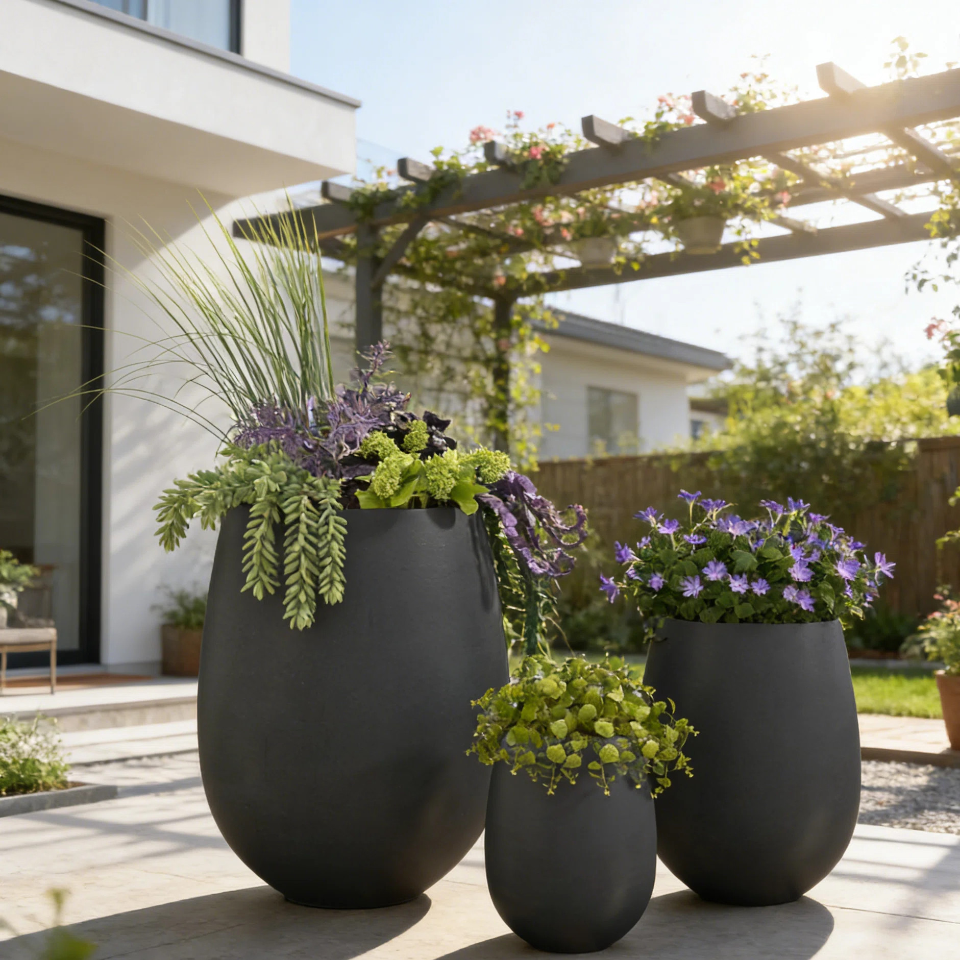 American Modern 3-Size Outdoor Planter Set With Weather-Resistant MGO Construction | Wayfair North America