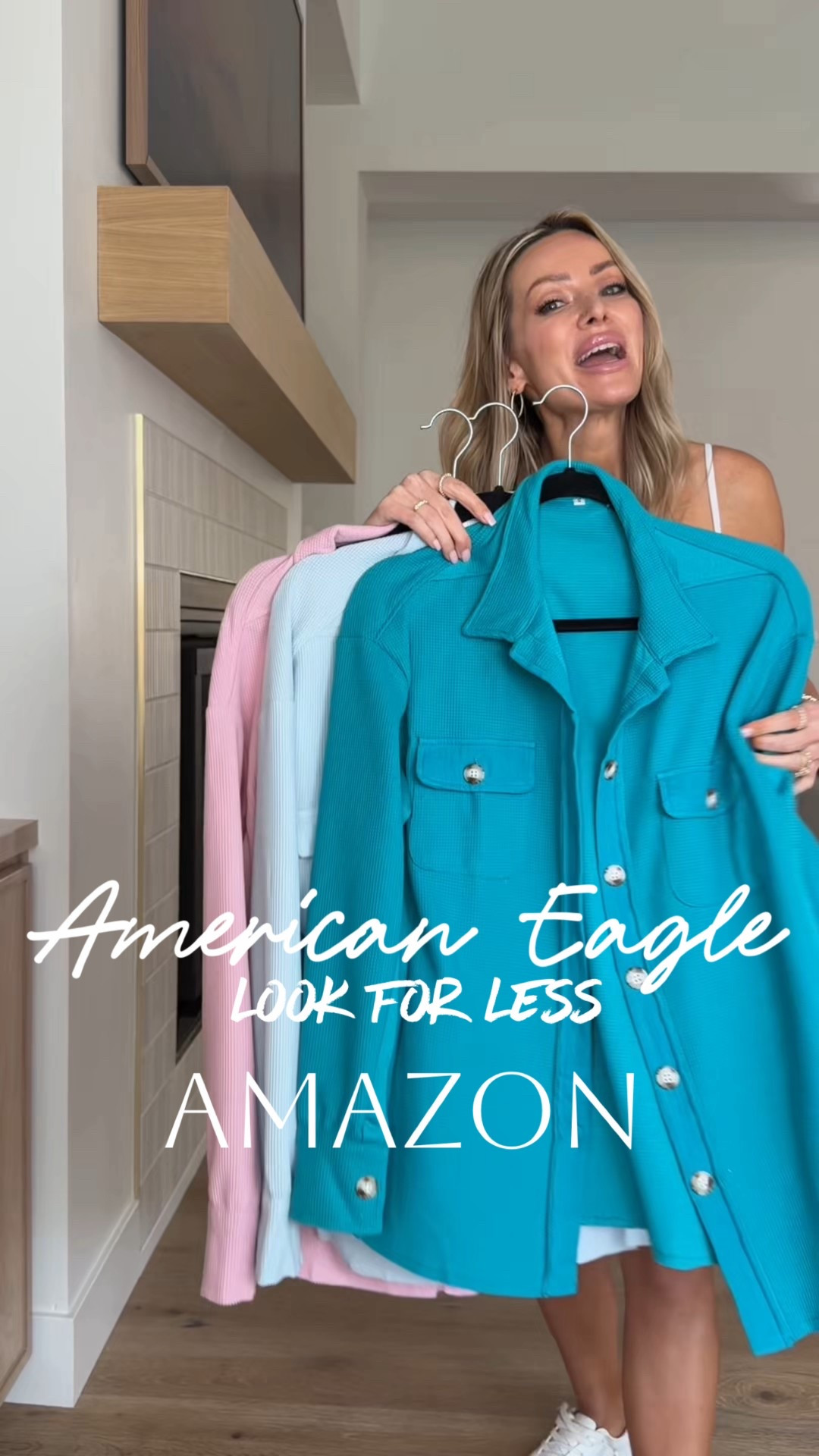 American Eagle look  for less Amazon finds  💙 
Comment AMAZON and I’ll send you the details 
This waffle knit button-down is the perfect lightweight spring layer—easy, flattering, and so versatile with denim shorts or everyday basics. Three must-have colors you’ll reach for on repeat all season.

#SpringOutfits #AmazonFashionFinds #LookForLess #AffordableStyle #EverydayOutfit