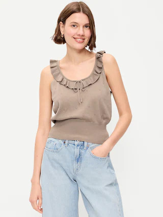 SoSoft Cotton Tie-Front Pointelle Tank Top | Old Navy (CA)