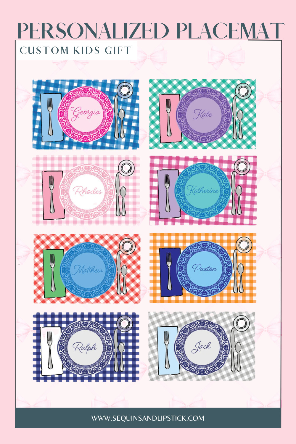 Make mealtime extra special with these personalized kids placemats featuring custom names and colorful gingham designs ✨ 

 #LTKmomlife #LTKfoodie #LTKKids