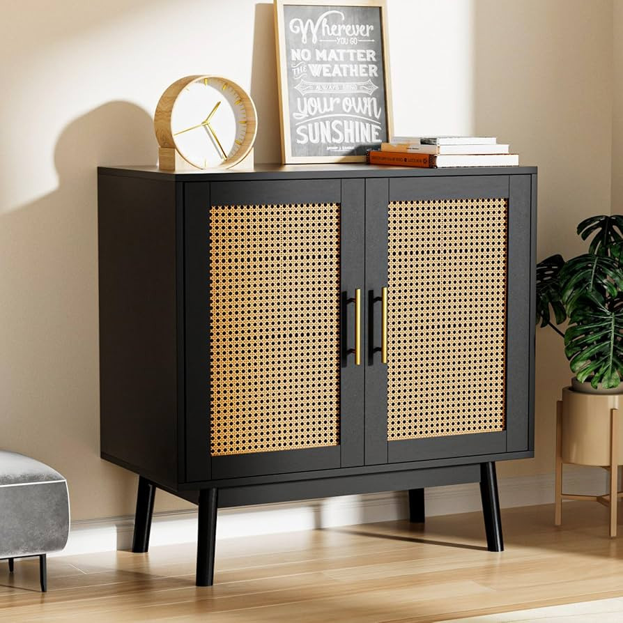 Accent Storage Cabinet with Rattan Decor Doors, Buffet Cabinet with Storage, Sideboard Cabinet fo... | Amazon (US)