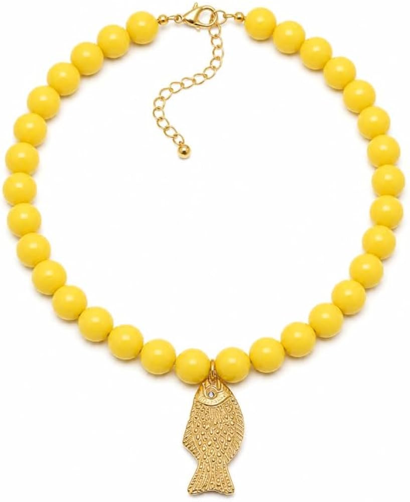 Boho Pink Ceramic Beaded Fish Necklace with Adjustable Cord | Amazon (US)