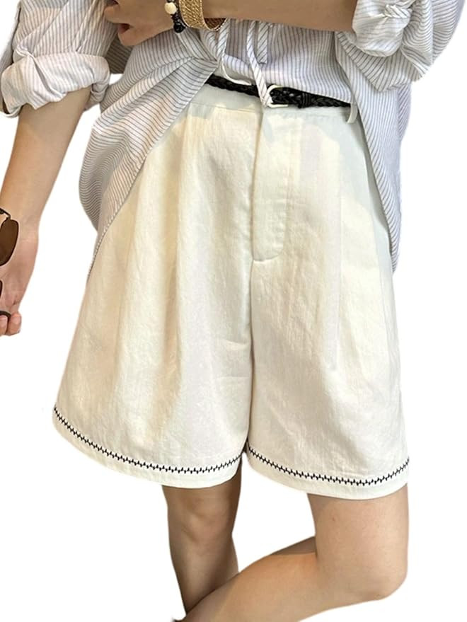 Womens Bermuda Shorts Elastic Waist Wide Leg Shorts with Pockets Pleated Casual Barrel Trouser Sh... | Amazon (US)
