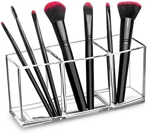 HBlife Clear Makeup Brush Holder Organizer, 3 Slot Acrylic Cosmetics Brushes Storage Solution, Pen a | Amazon (US)