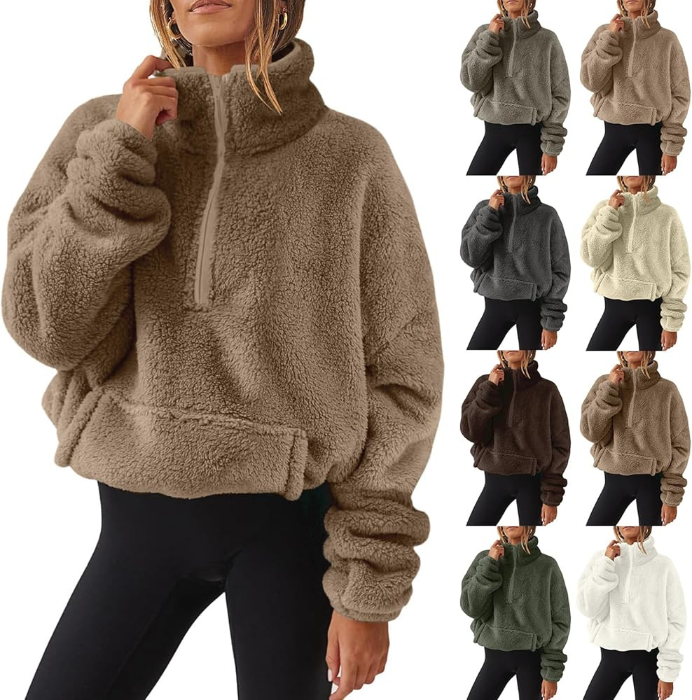 Jielayou Women Sherpa Pullover Half Zip Fuzzy Fleece Oversized Sweatshirt Long Sleeve Fluffy Quar... | Amazon (US)