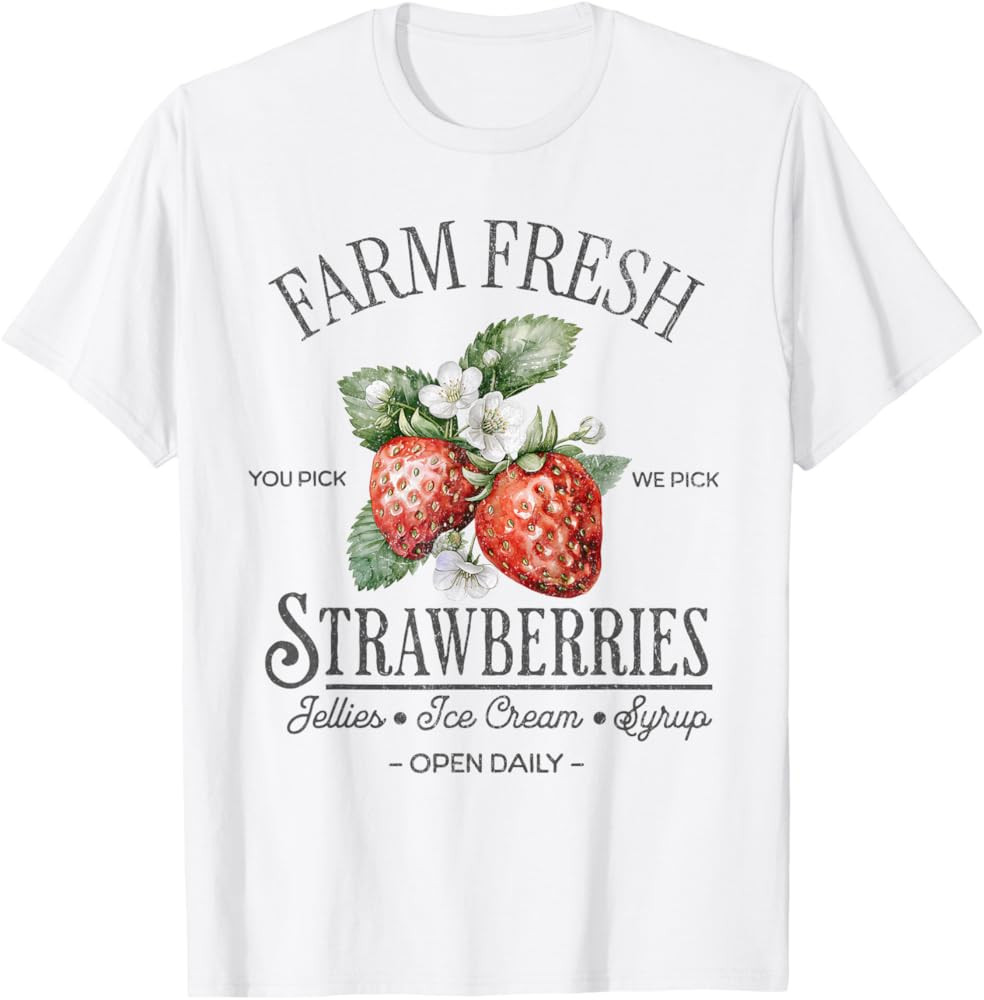 Farm Fresh Strawberries Vintage Strawberry Farmers Farm T-Shirt | Amazon (US)