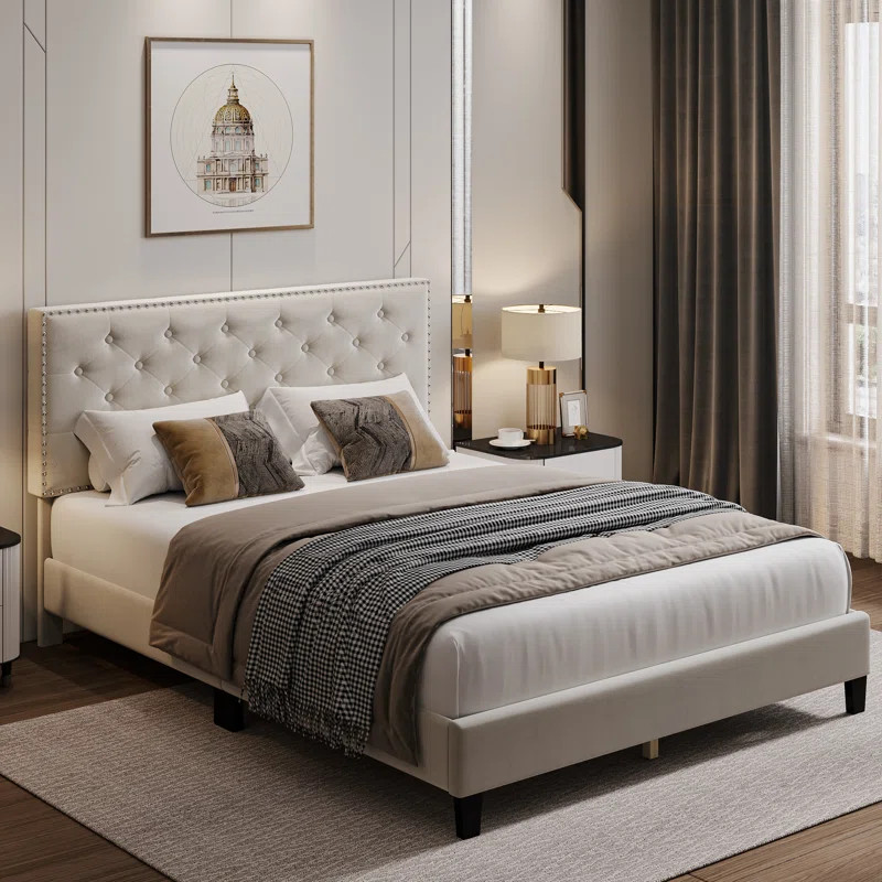 Emanuell Tufted Upholstered Platform Bed with Adjustable Headboard | Wayfair North America