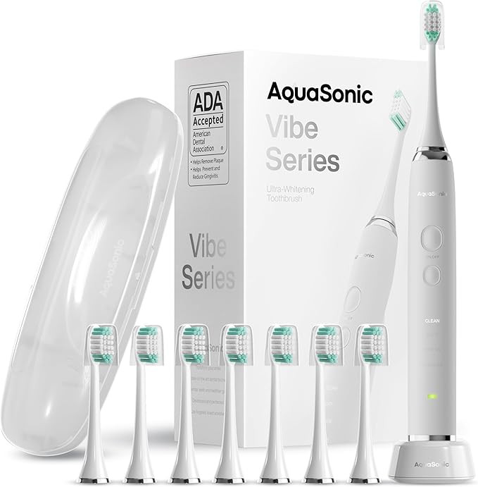 Aquasonic Vibe Series Ultra-Whitening Toothbrush – ADA Accepted Electric Toothbrush - 8 Brush H... | Amazon (US)