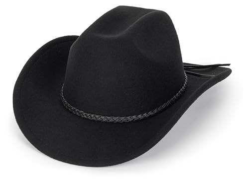 Classic Western-Cowboy-Hat for Women Men - Wide-Brim Roll-Up Cowgirl-Hat Felt-Fedora with Buckle | Amazon (US)